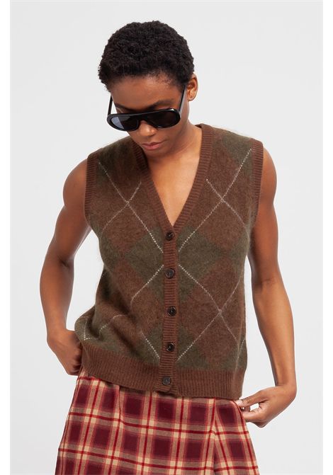 Weili Zheng Gilet a Rombi in Maglia Misto Lana Argyle Green Donna WEILI ZHENG | Gilet | F26KC07FN24